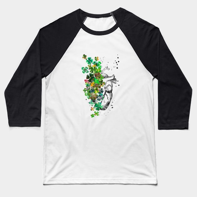 Heart anatomy, heart with four-leaf clovers Baseball T-Shirt by RosaliArt